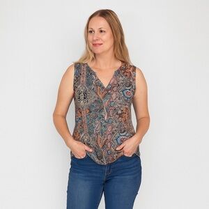 Elegant Paisley V-Neck Blouse - Multicolor
